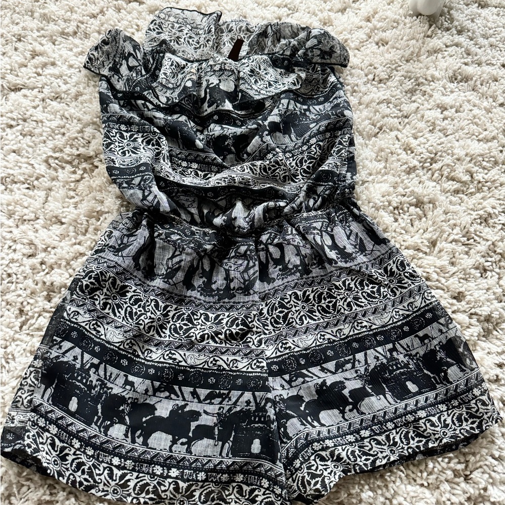 Black and white women’s tribal retro Boho one piece romper jumpsuit - Picture 2 of 4